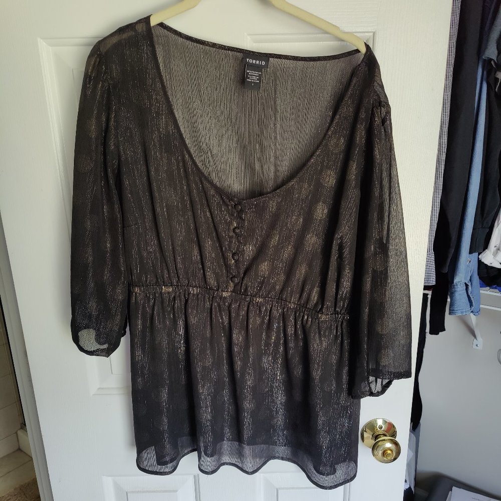Sheer black and gold polka dot top Torrid size 1